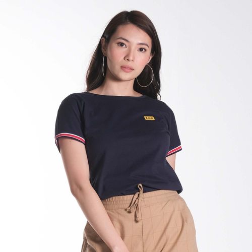 WOMENS SMALL BOX LOGO TEE WITH SLEEVES ACCENT TAPING