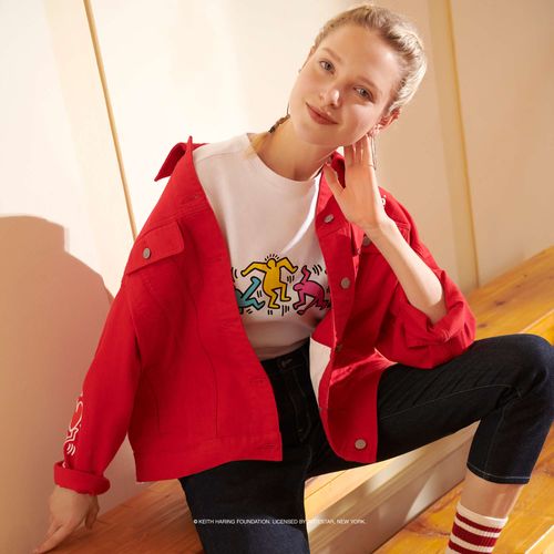 LEE X KEITH HARING WOMENS COLORED DENIM JACKET