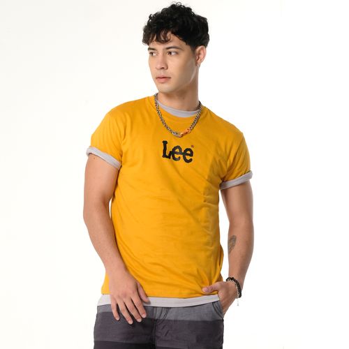 MENS SMALL WOBBLY LOGO TEE IN GOLDEN YELLOW