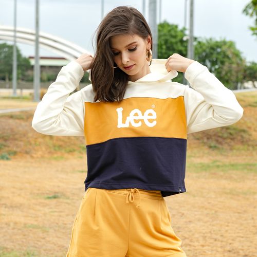 WOMENS COLOR BLOCK HOODIE CLASSIC LOGO IN YELLOW